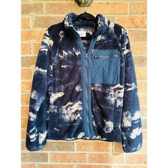 Goodfellow & Co Mens Blue White Tie Dye Sherpa Full Zip Sherpa Jacket Size Small - Picture 1 of 3